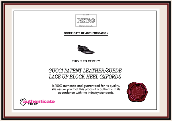 Gucci Patent Leather/Suede Lace Up Block Heel Oxfords