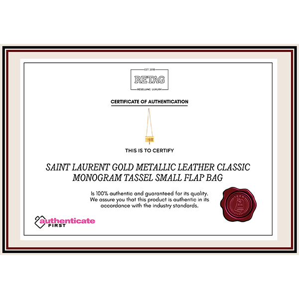 Saint Laurent Gold Metallic Leather Classic Monogram Tassel Small Flap Bag