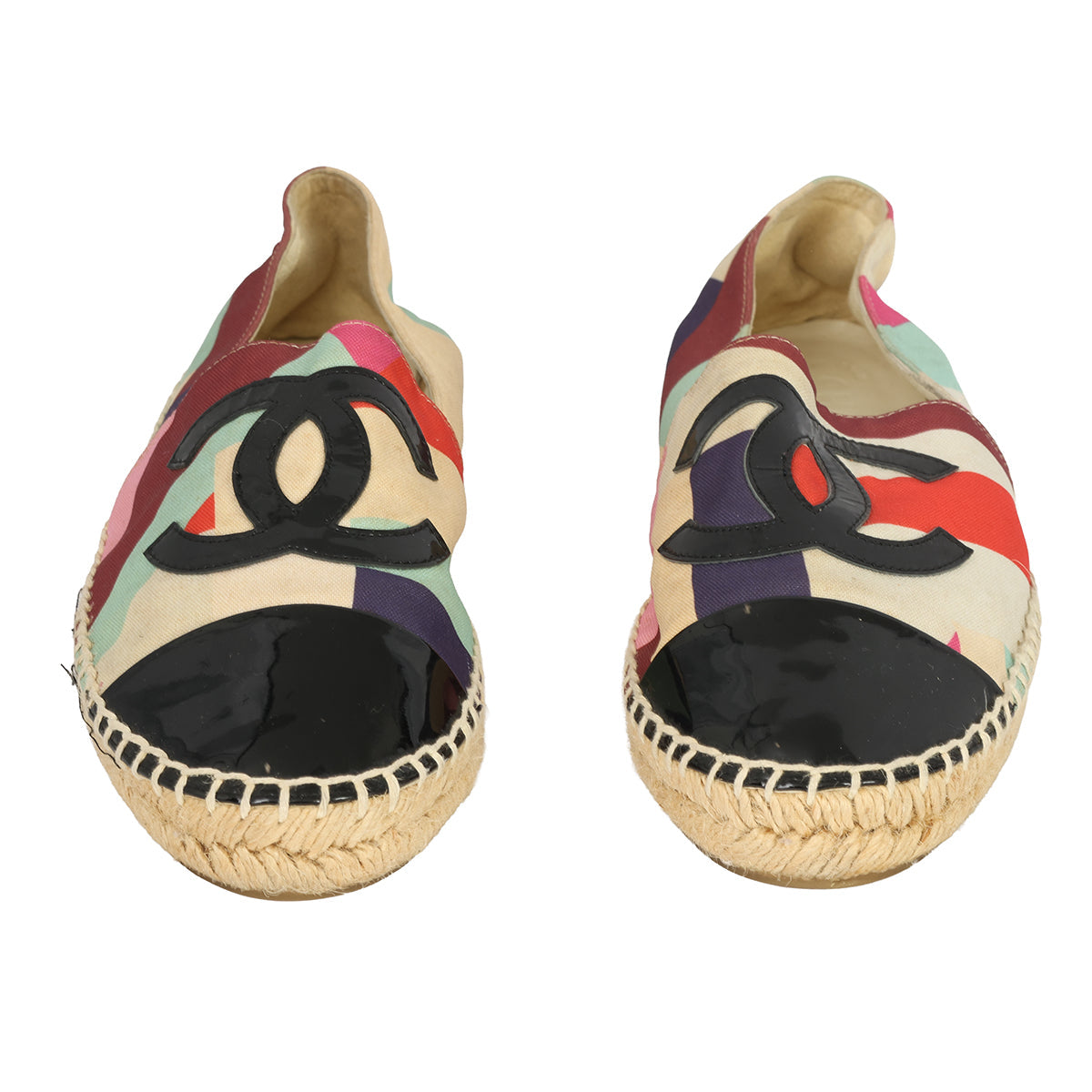 CHANEL EU-38 MULTICOLOUR CC CAP-TOE ESPADRILLES