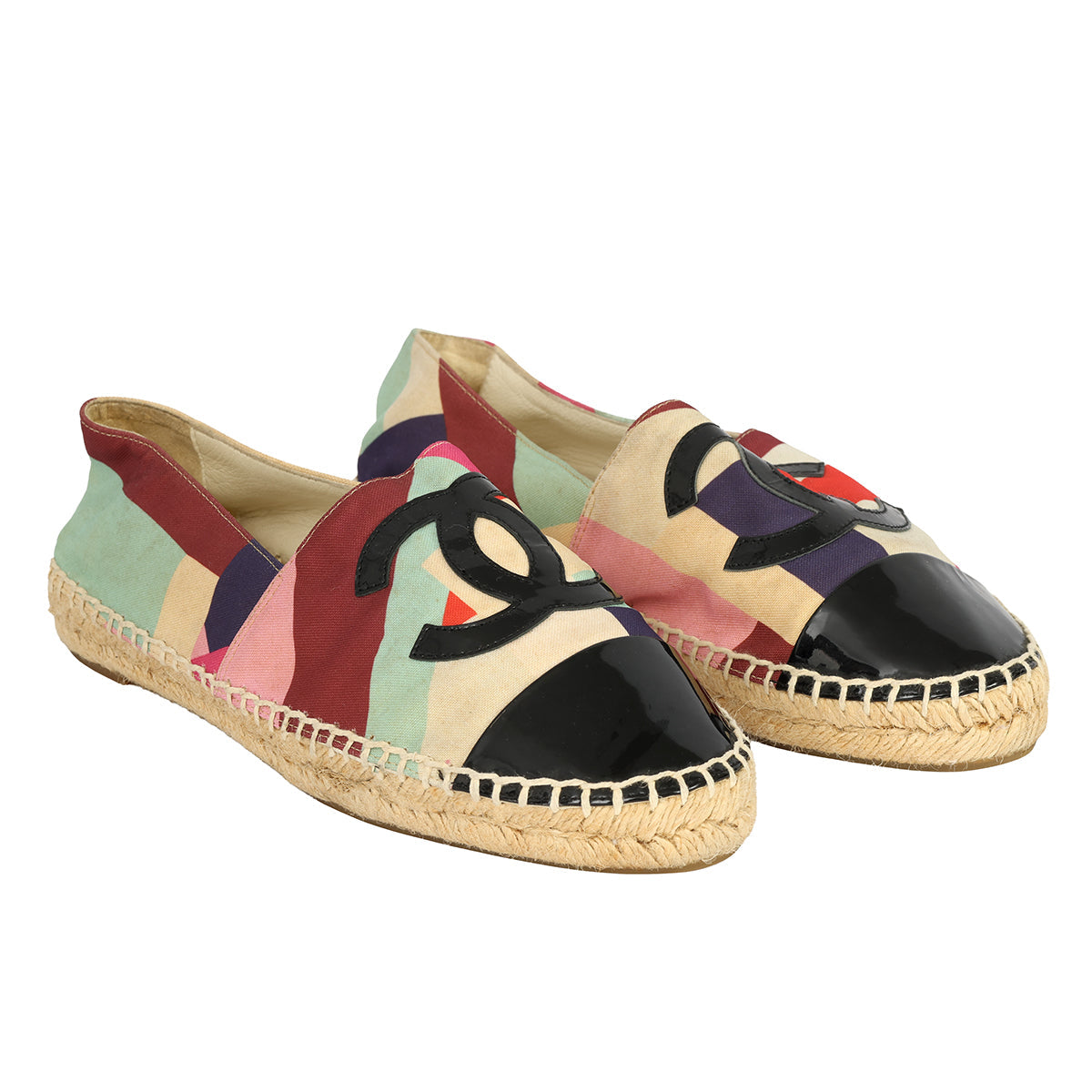 CHANEL EU-38 MULTICOLOUR CC CAP-TOE ESPADRILLES