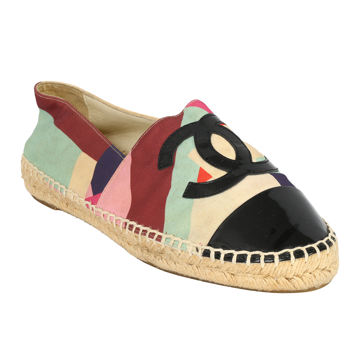 CHANEL EU-38 MULTICOLOUR CC CAP-TOE ESPADRILLES