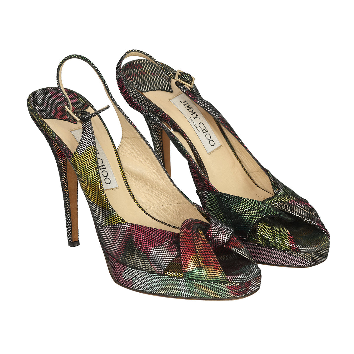 JIMMY CHOO EU - 38 METALLIC PEEP-TOE SLINGBACK PUMPS