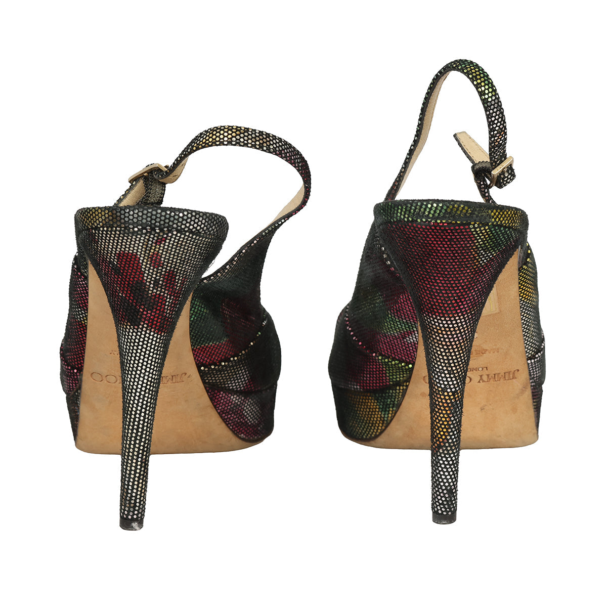 JIMMY CHOO EU - 38 METALLIC PEEP-TOE SLINGBACK PUMPS