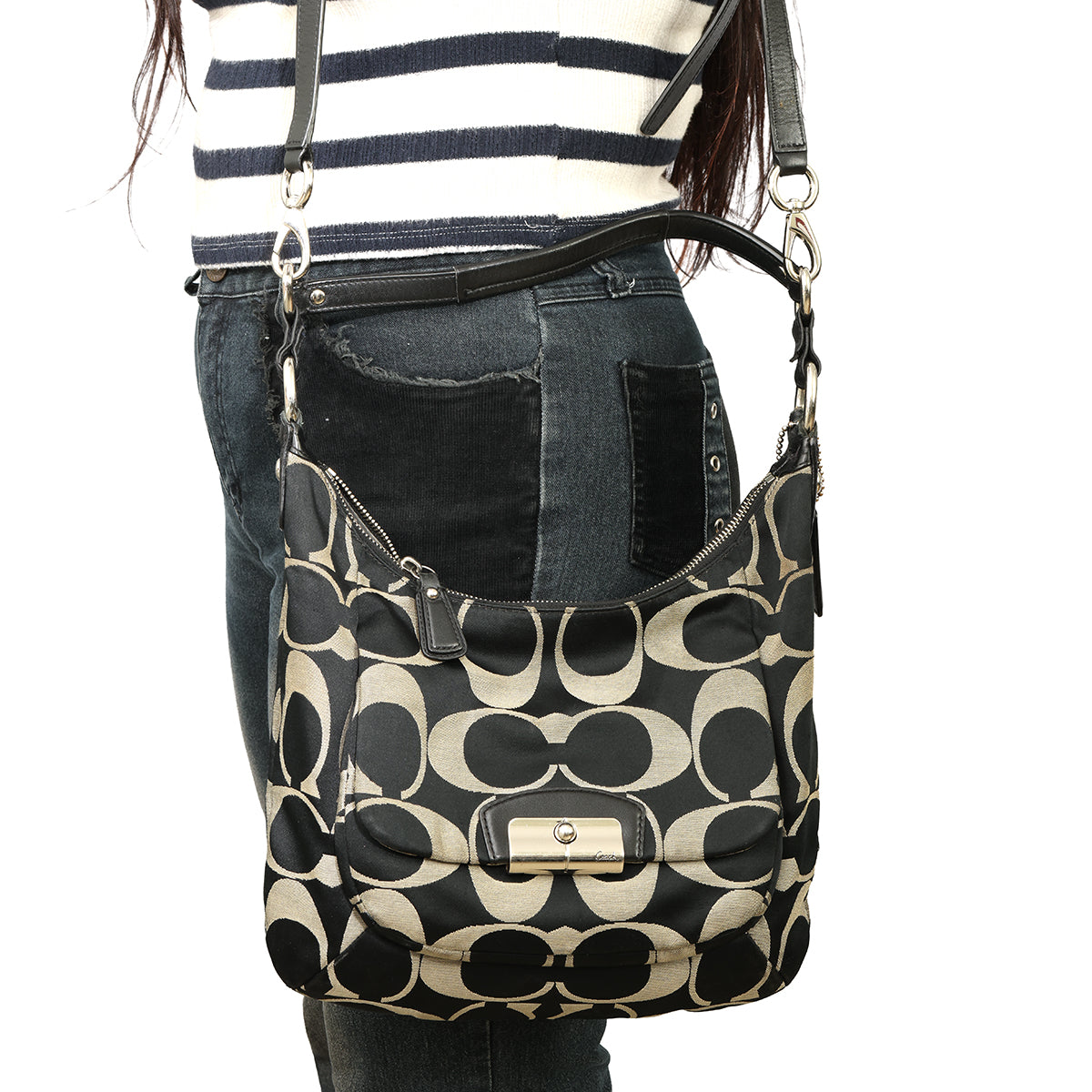 COACH BLACK KRISTIN SIGNATURE HOBO BAG