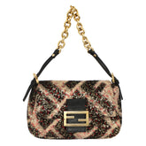 FENDI ZUCCA SEQUIN BAGUETTE CHAIN SHOULDER BAG