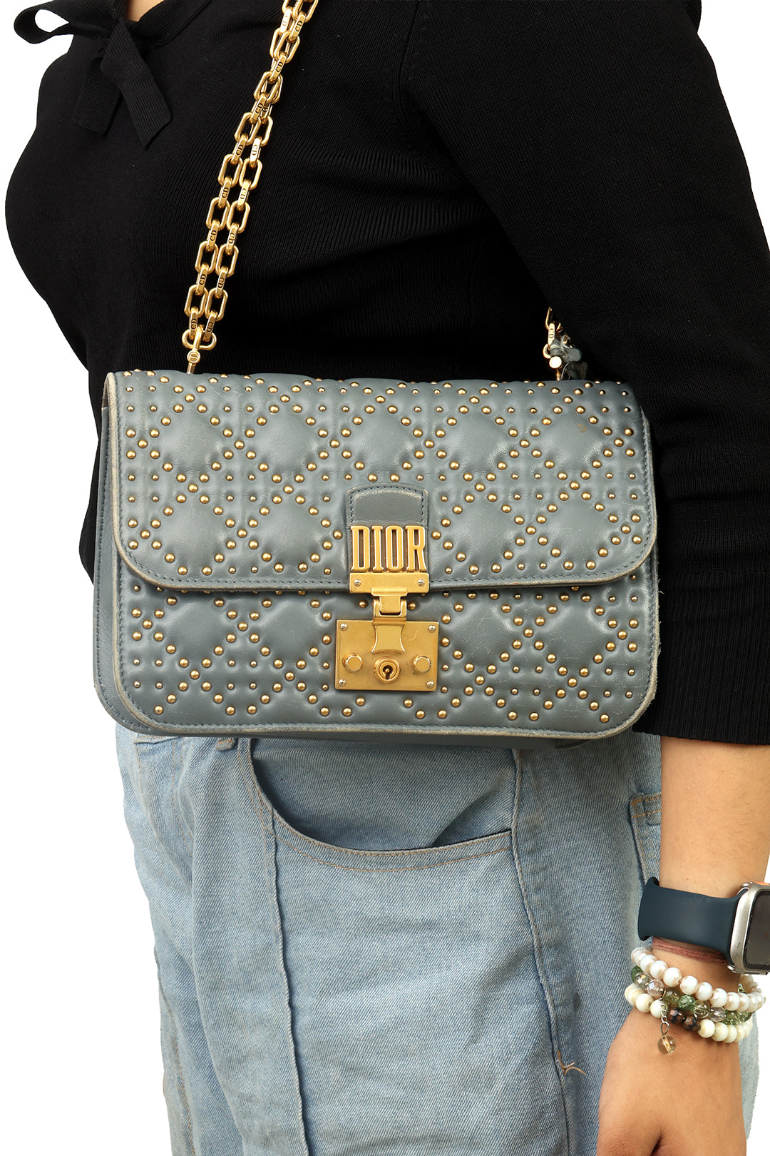 CHRISTIAN DIOR LAMBSKIN CANNAGE STUDDED DIOR ADDICT