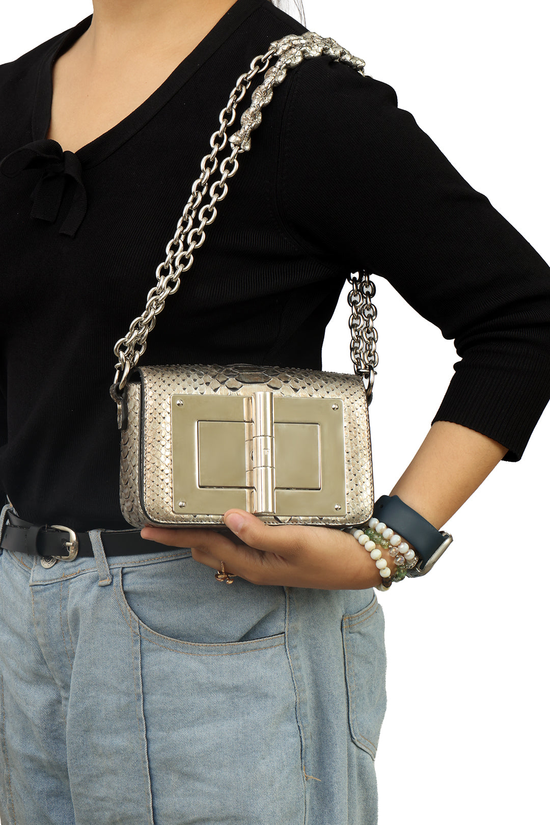 TOM FORD NATALIA METALLIC PYTHON LEATHER