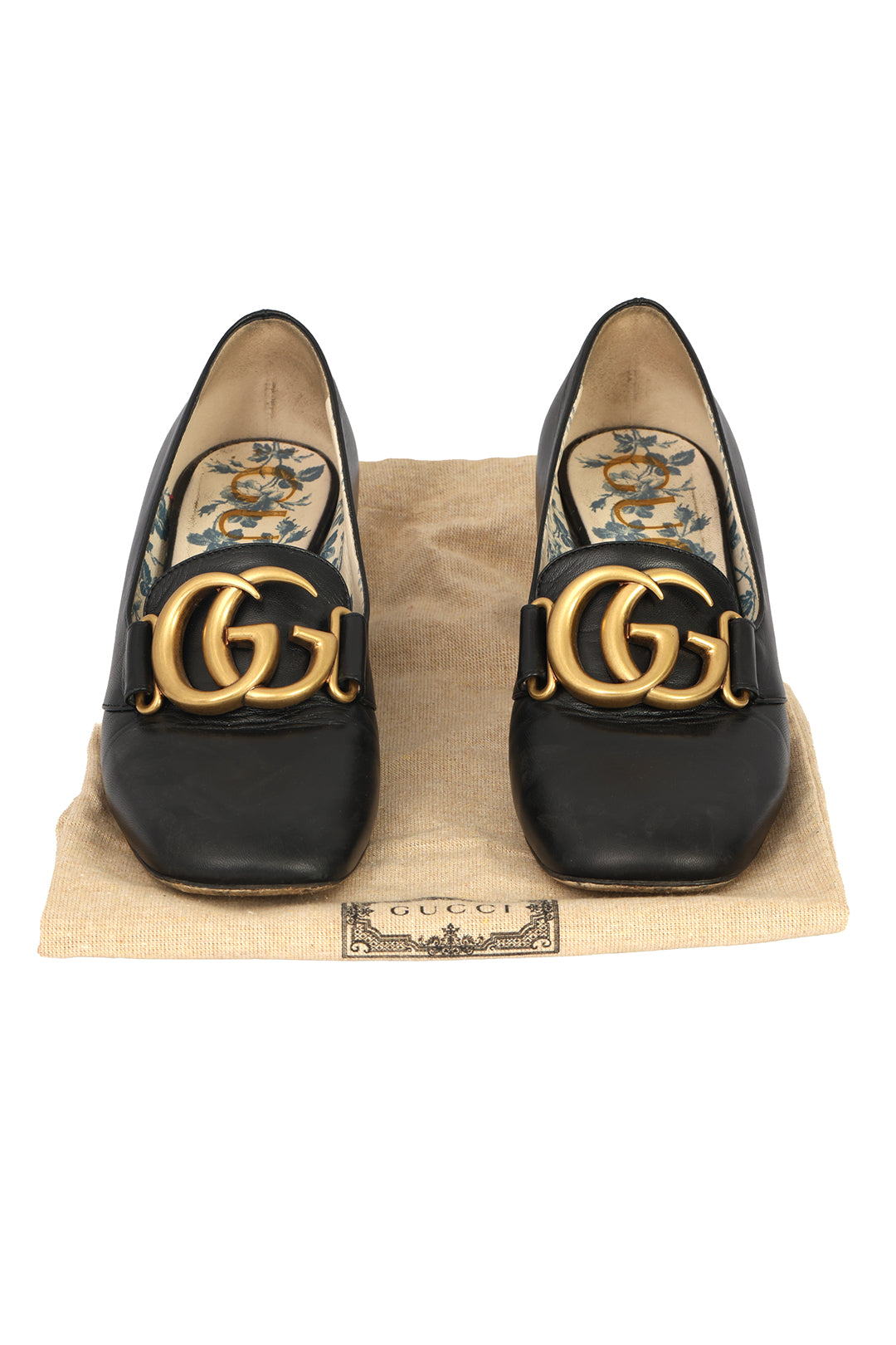 GUCCI SIZE EU : 35.5 GG MARMONT BLACK LEATHER HEELS WITH