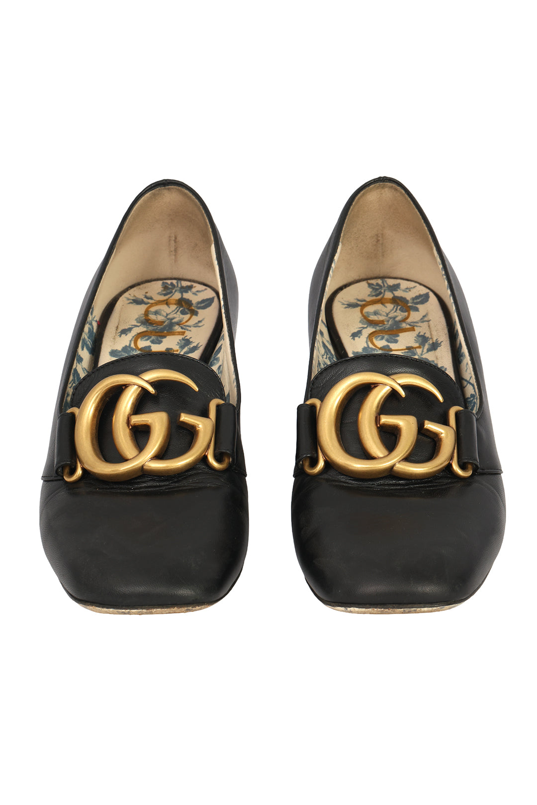 GUCCI SIZE EU : 35.5 GG MARMONT BLACK LEATHER HEELS WITH