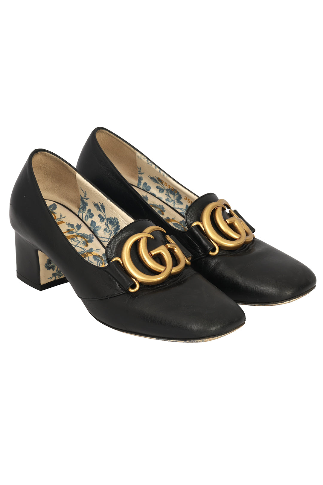 GUCCI SIZE EU : 35.5 GG MARMONT BLACK LEATHER HEELS WITH
