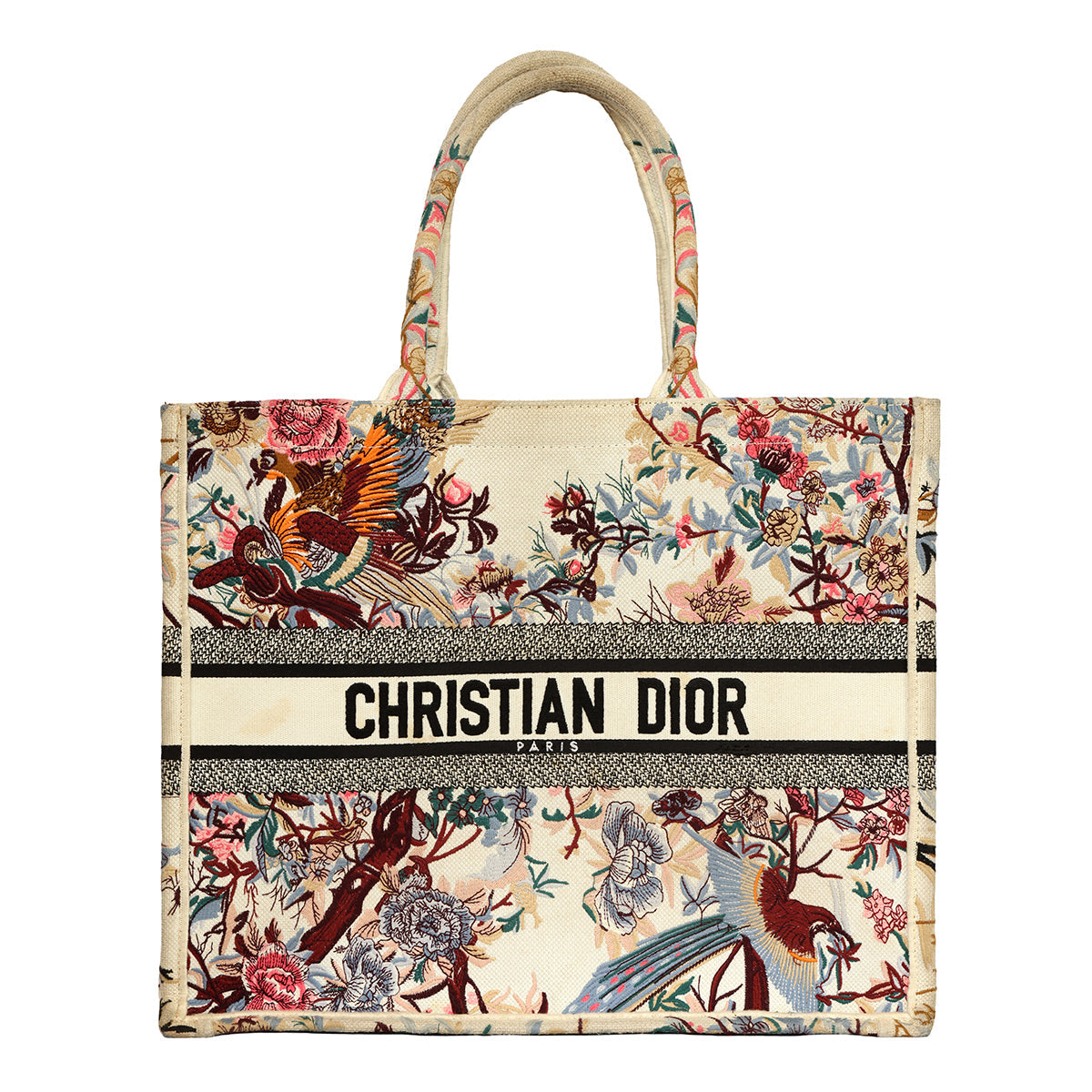 CHRISTIAN DIOR CANVAS EMBROIDERED LARGE JARDIN D’HIVER BOOK TOTE