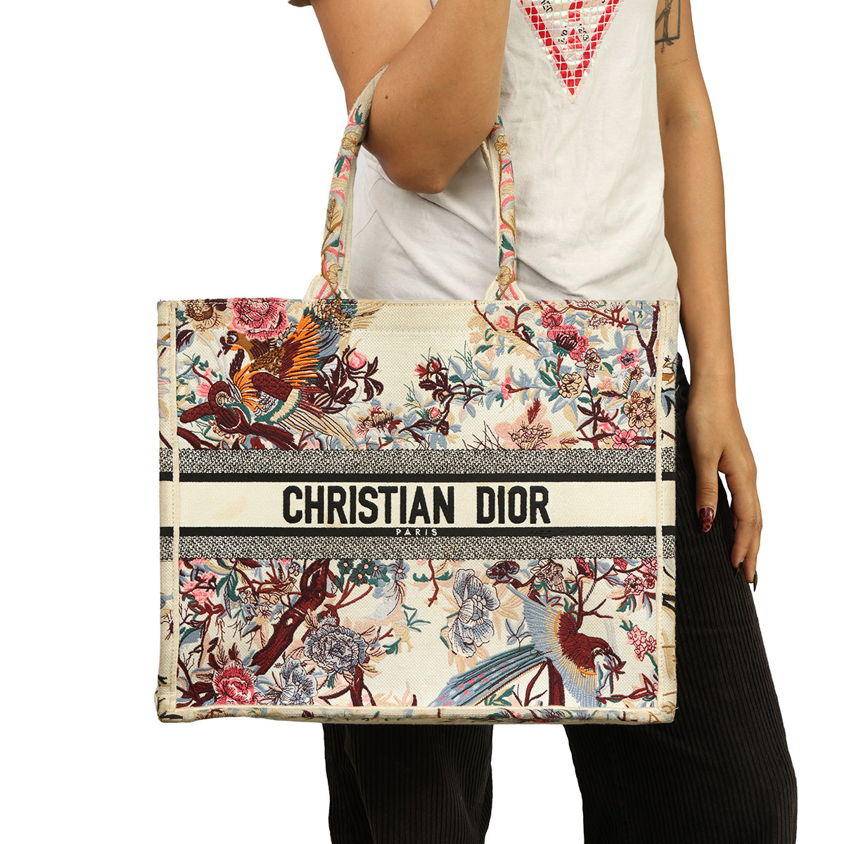 CHRISTIAN DIOR CANVAS EMBROIDERED LARGE JARDIN D’HIVER BOOK TOTE