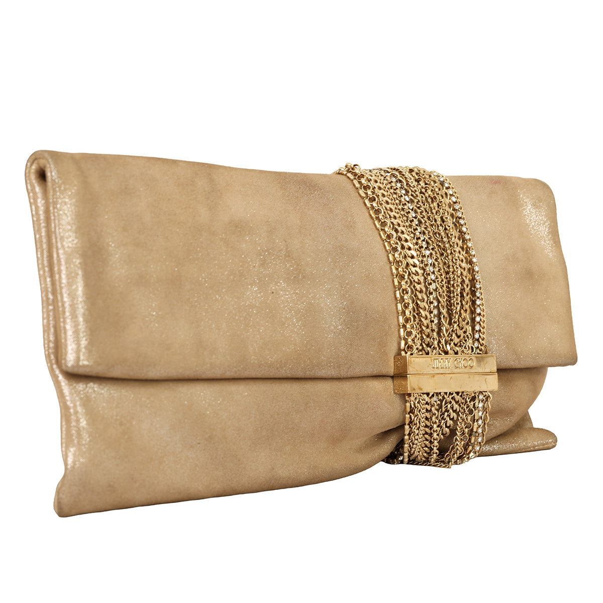 JIMMY CHOO CHANDRA GOLD SHIMMER CLUTCH