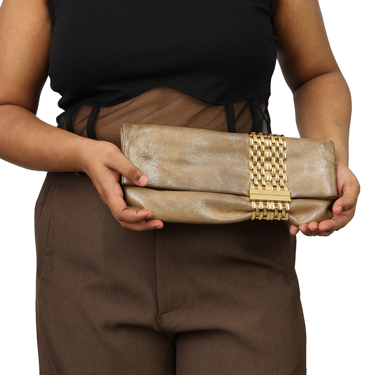 JIMMY CHOO CHANDRA GOLD SHIMMERING CLUTCH