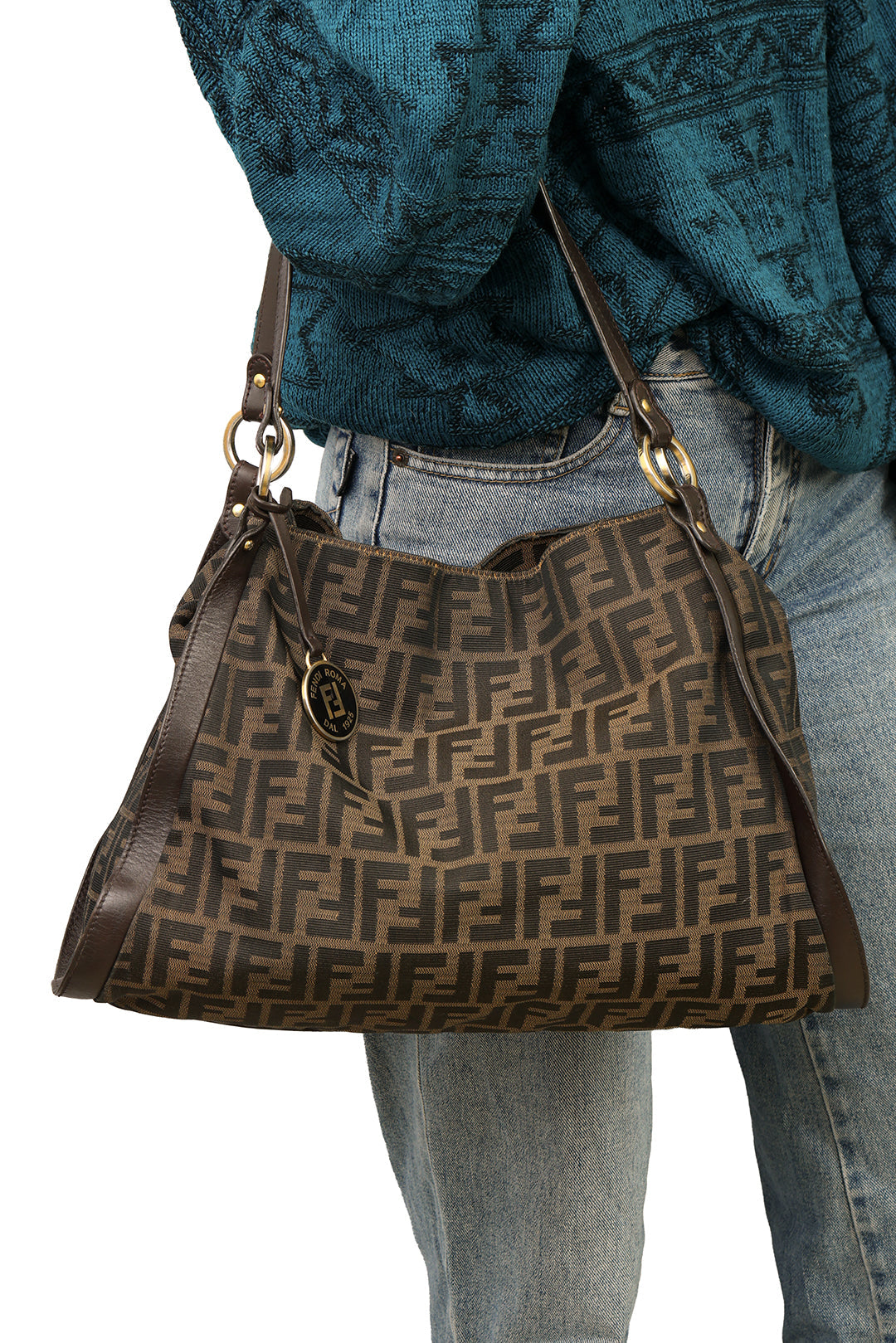 FENDI TABACCO ZUCCA CANVAS AND LEATHER MEDIUM