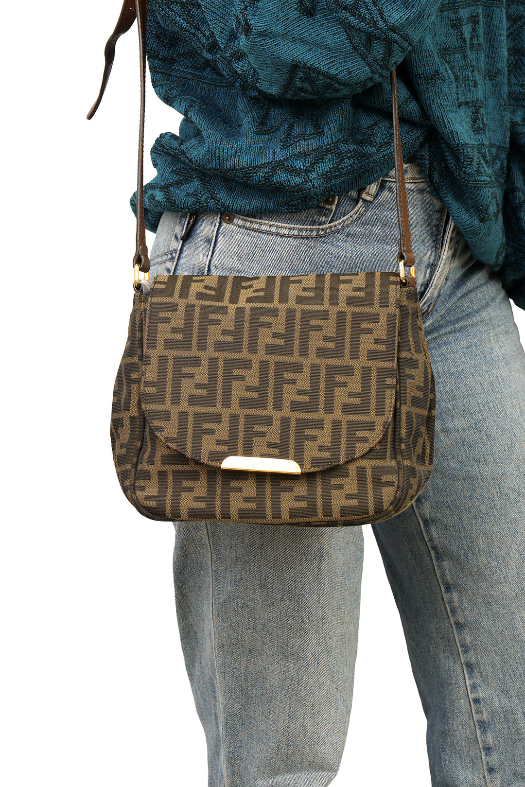 FENDI TABACCO ZUCCA CANVAS MONOGRAM CROSSBODY BAG