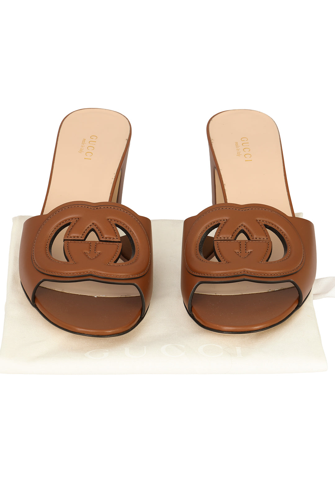GUCCI SIZE EU:38.5 GG INTERLOCKING LEATHER SANDAL