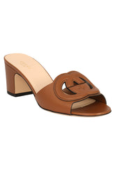 GUCCI SIZE EU:38.5 GG INTERLOCKING LEATHER SANDAL