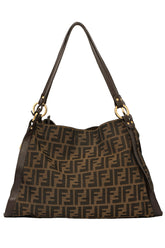 FENDI TABACCO ZUCCA CANVAS AND LEATHER MEDIUM