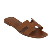 HERMES SIZE EU 38 ORAN “H” CUT- OUT LEATHER SANDALS