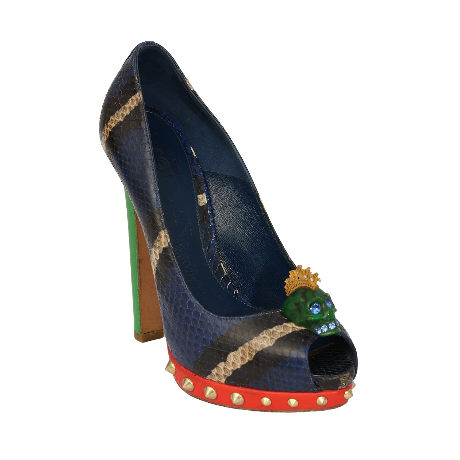 ALEXANDER MCQUEEN EU 37 SKULL EMBELLISHED PEEP-TOE PUMPS