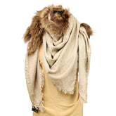 FENDI SILK & WOOL SCARF WITH FOX FUR