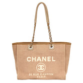 CHANEL DEAUVILLE BEIGE SMALL CANVAS TOTE BAG