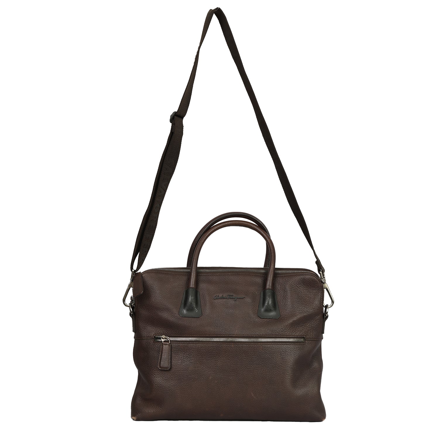 SALVATORE FERRAGAMO BROWN LEATHER LAPTOP BAG