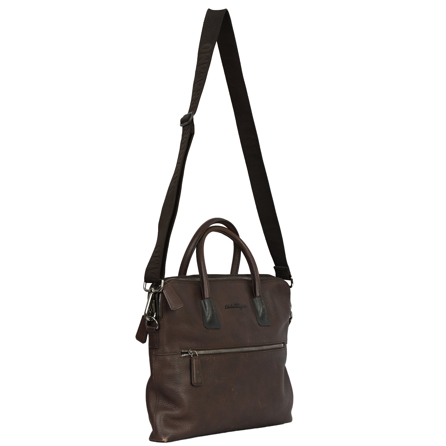 SALVATORE FERRAGAMO BROWN LEATHER LAPTOP BAG
