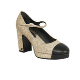 CHANEL EU 39C GLITTER MARY JANE PLATFORM PUMPS