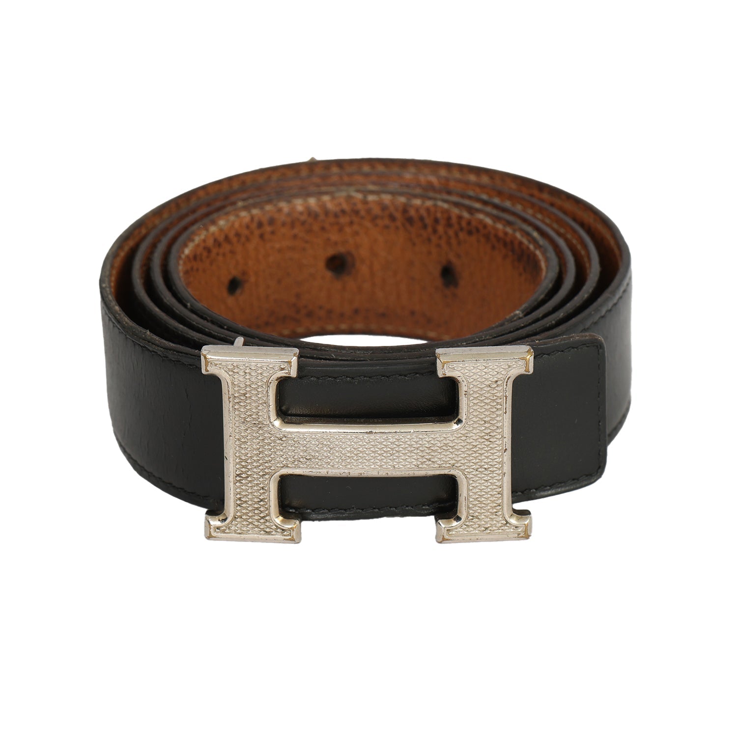 Hermes 100 cm/40 inches Guilloche H Buckle Reversible Leather Belt