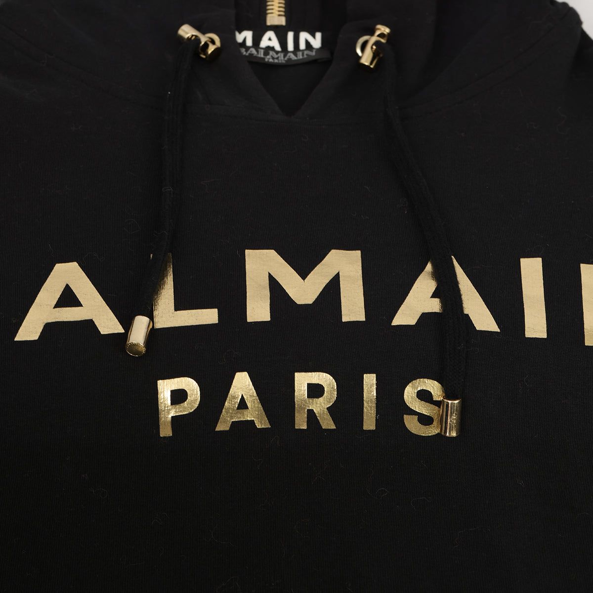 BALMAIN SIZE-S BLACK LOGO HOODIE