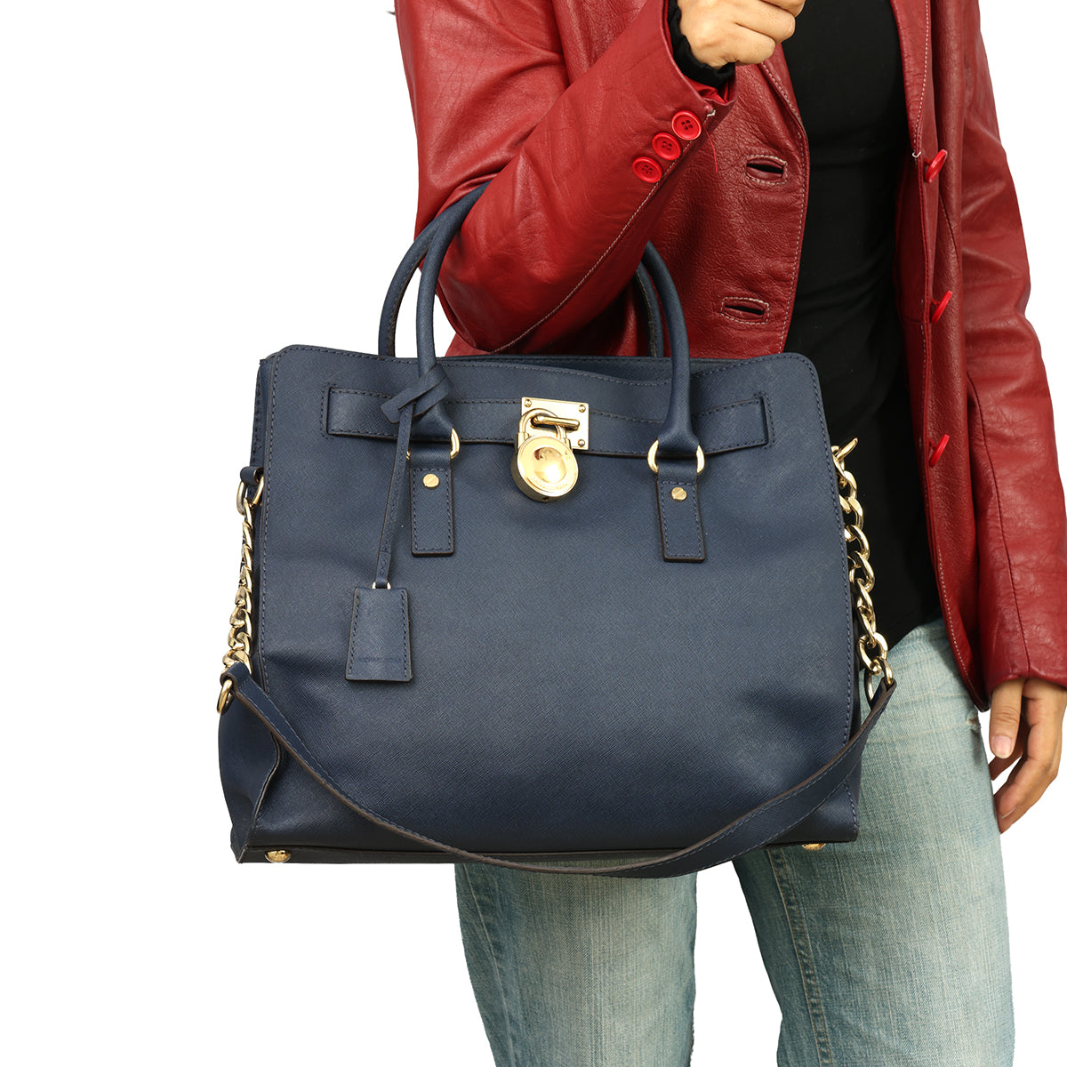 MICHAEL KORS BLUE HAMILTON LARGE SATCHEL BAG