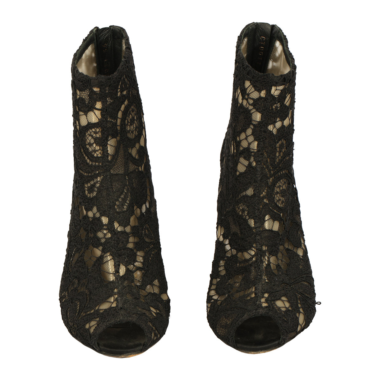 DOLCE&GABBANA EU-36 BLACK FLORAL LACE ANKLE BOOTS