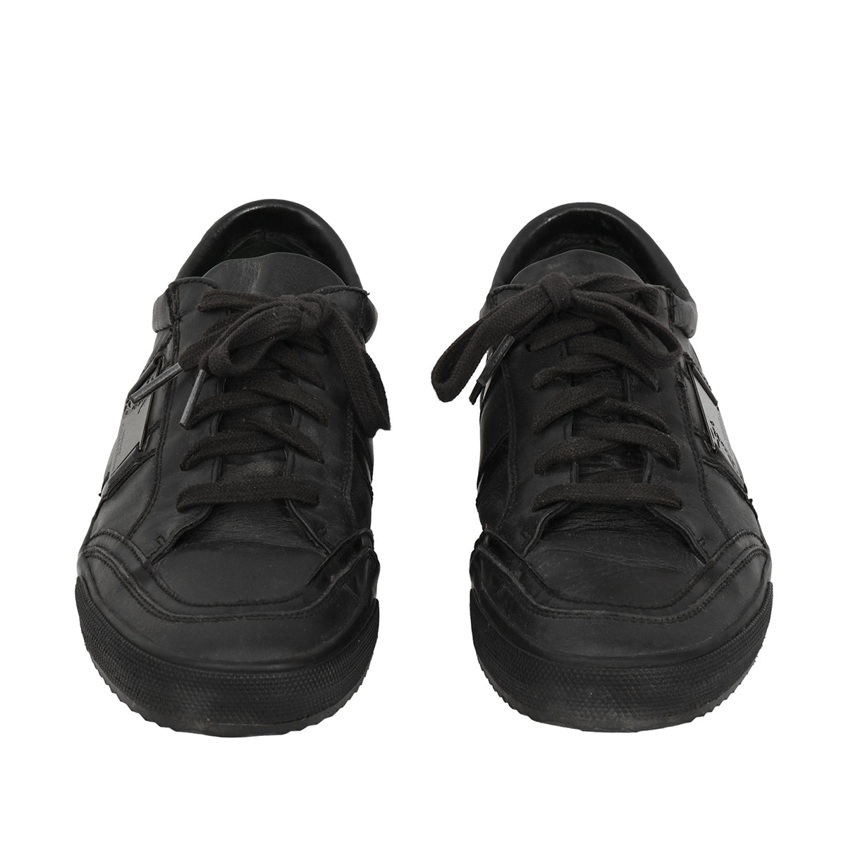 VERSACE COLLECTION EU-40 BLACK LEATHER SNEAKERS