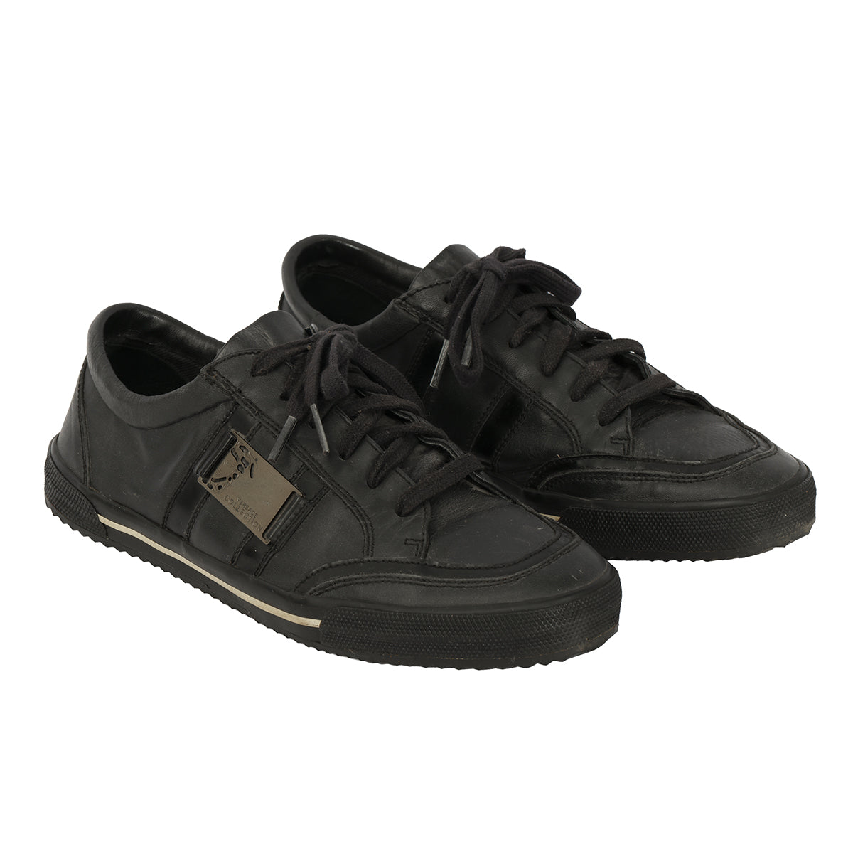 VERSACE COLLECTION EU-40 BLACK LEATHER SNEAKERS