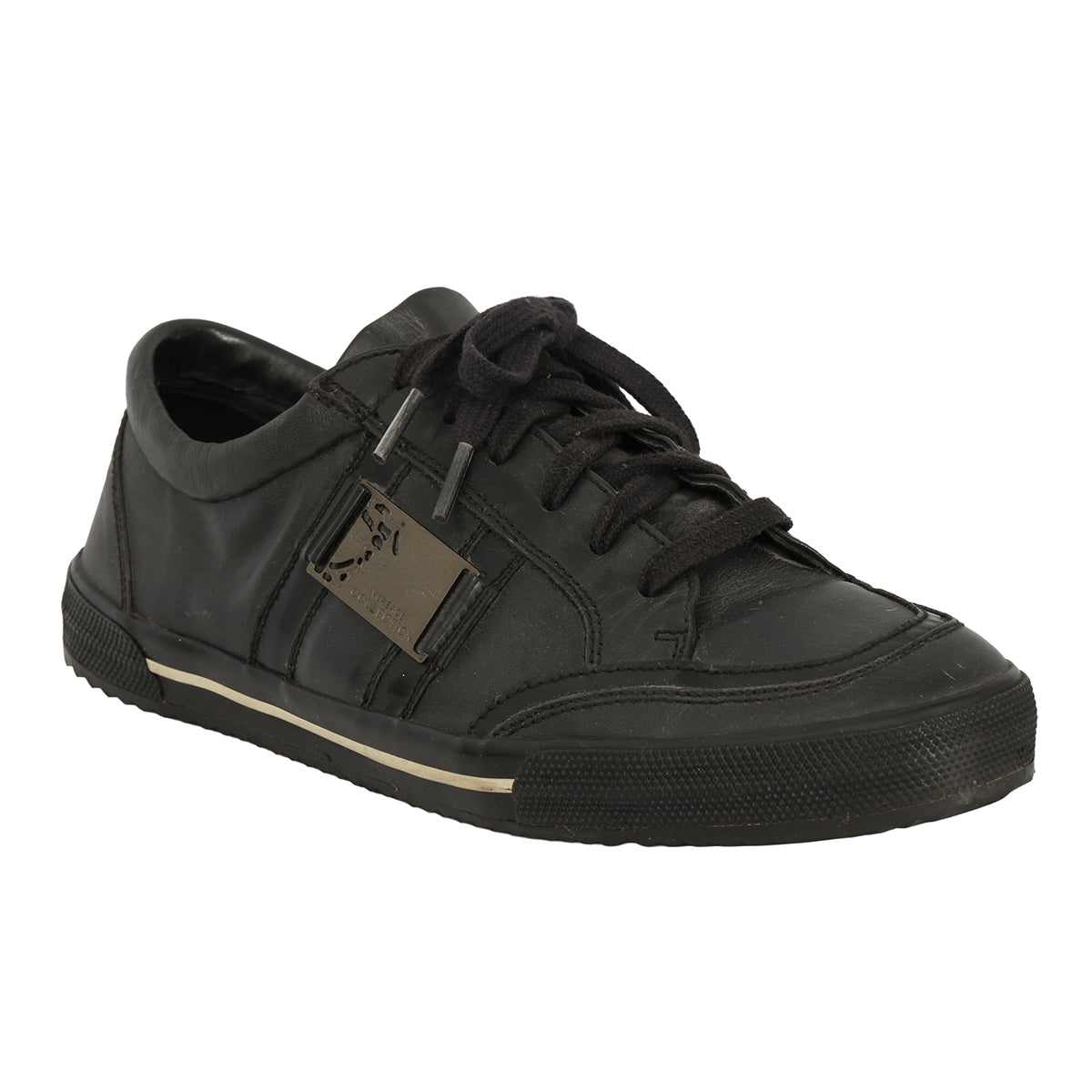VERSACE COLLECTION EU-40 BLACK LEATHER SNEAKERS