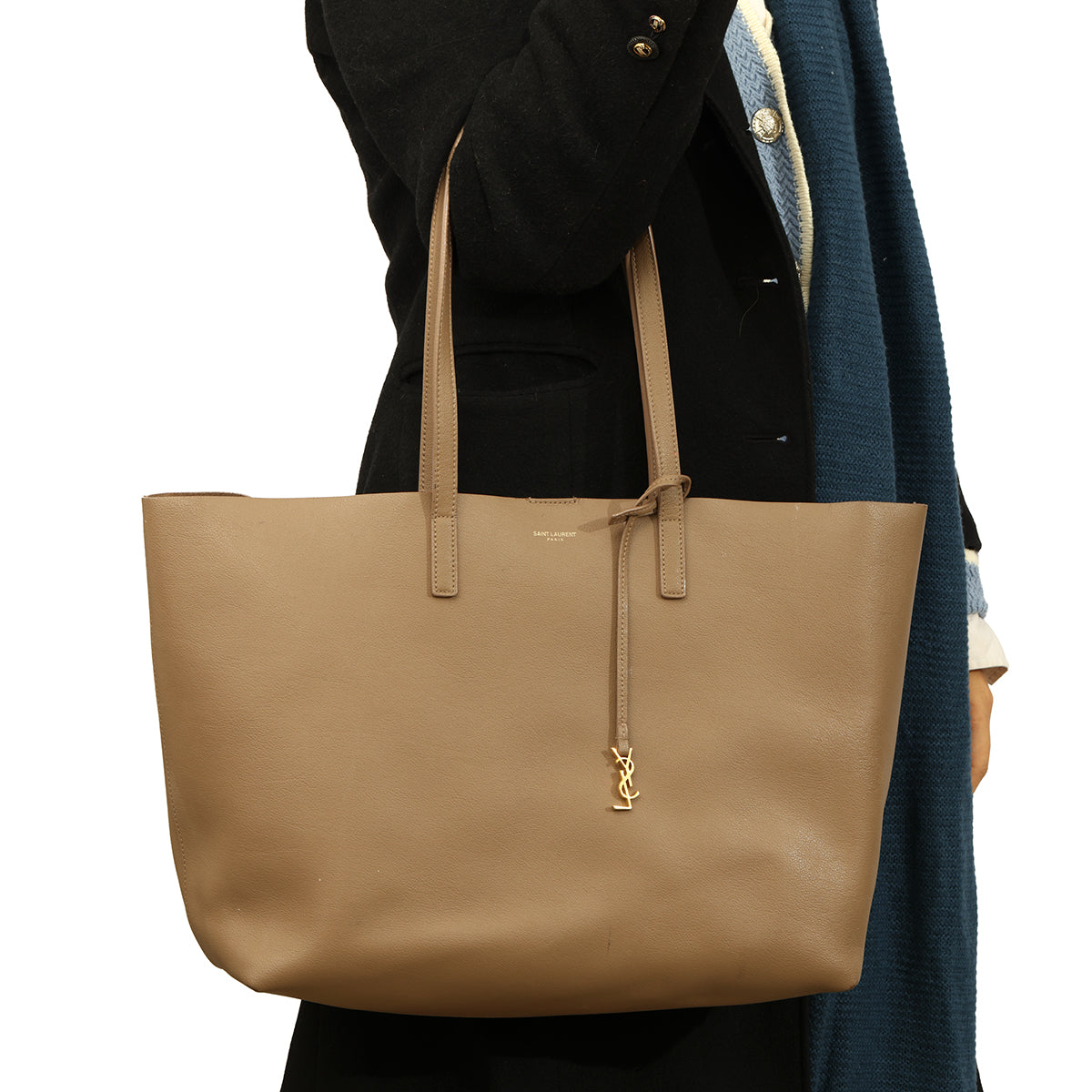 SAINT LAURENT BEIGE SHOPPING BEIGE TOTE BAG