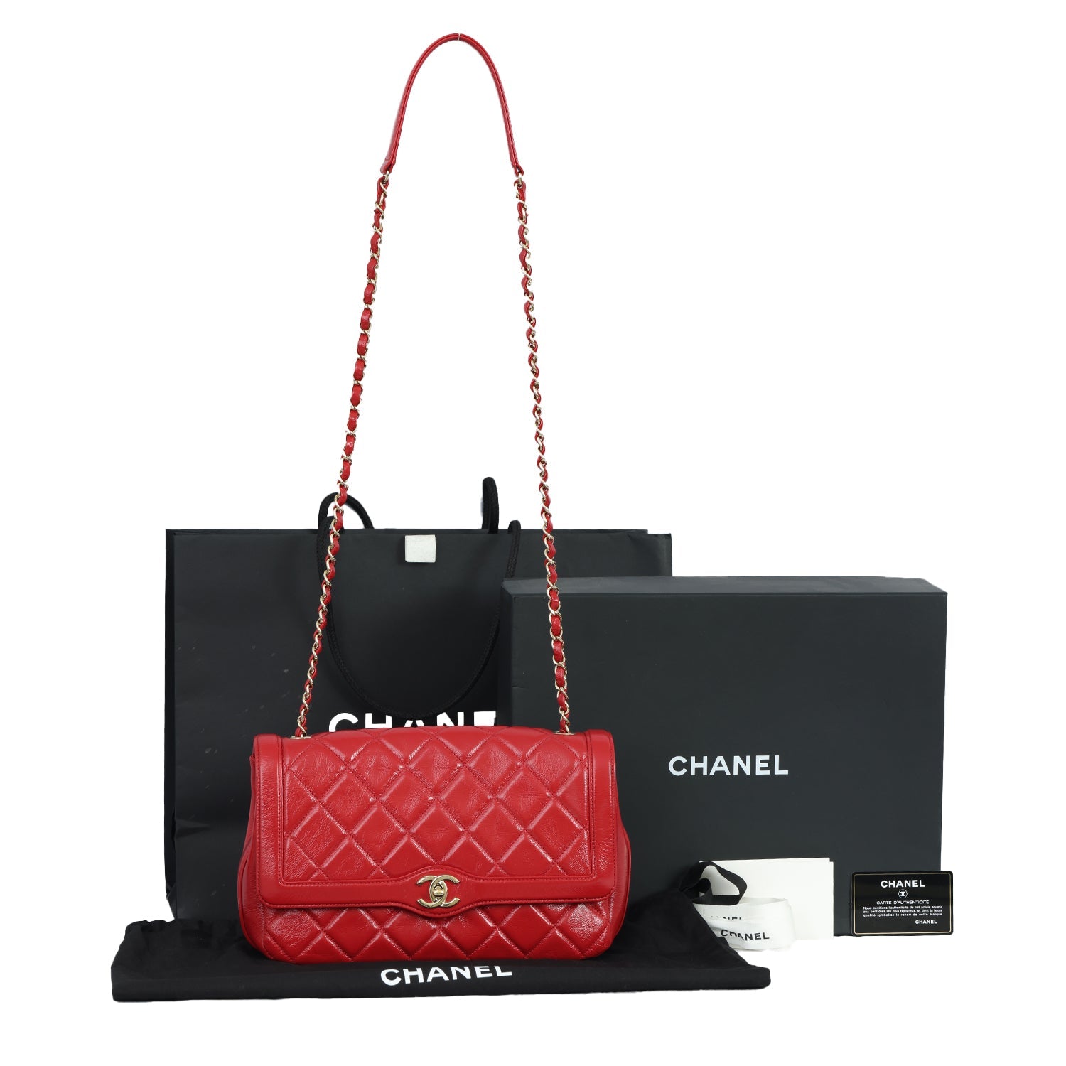 CHANEL RED HOLD THE LINE FLAP BAG