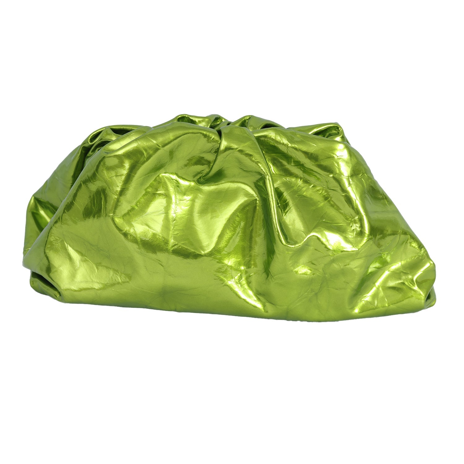 BOTTEGA VENETA GREEN METALLIC TEEN POUCH CLUTCH