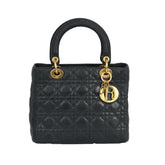 CHRISTIAN DIOR LADY DIOR MEDIUM QUILTED BLACK HANDBAG