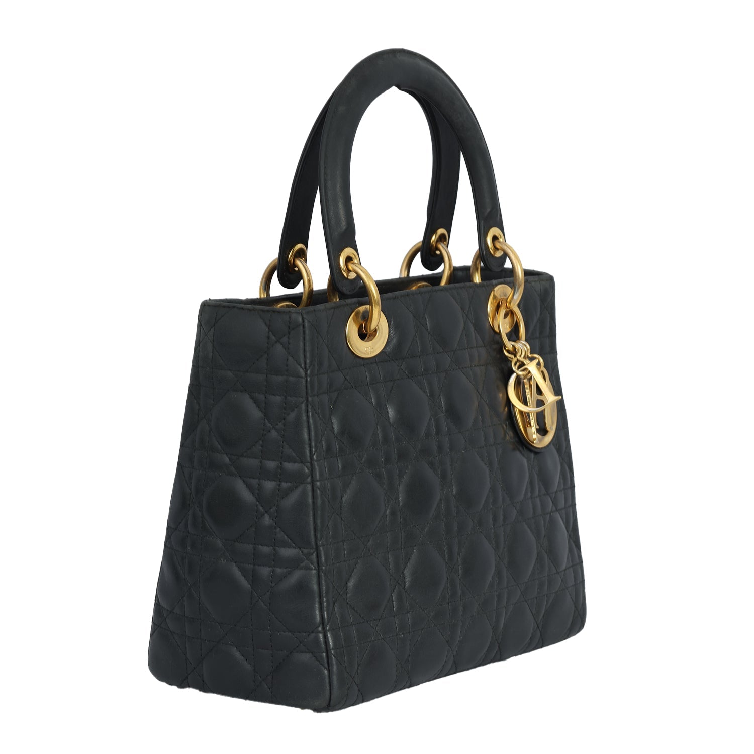 CHRISTIAN DIOR LADY DIOR MEDIUM QUILTED BLACK HANDBAG