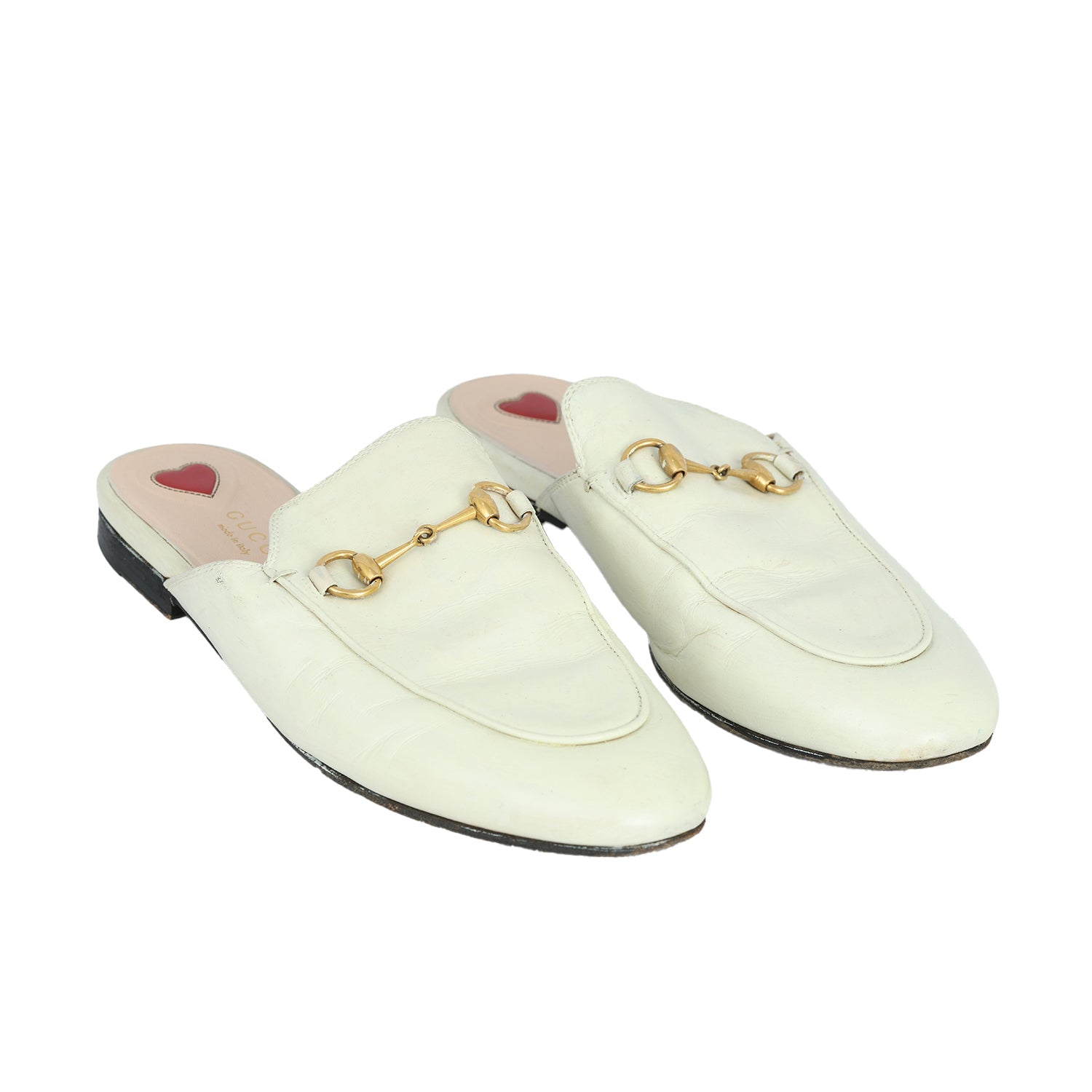 GUCCI EU- 38 WHITE HORSEBIT LEATHER MULES