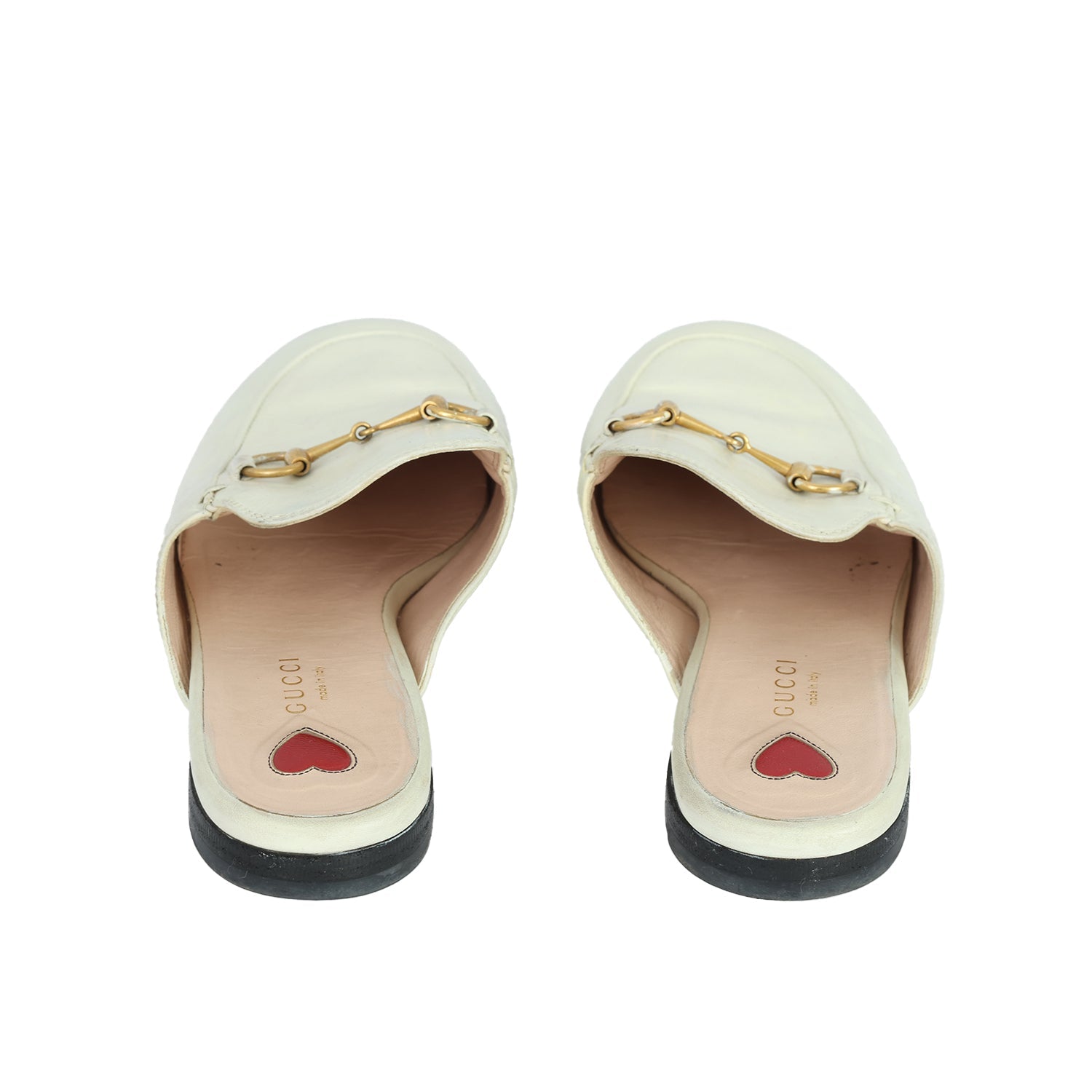 GUCCI EU- 38 WHITE HORSEBIT LEATHER MULES