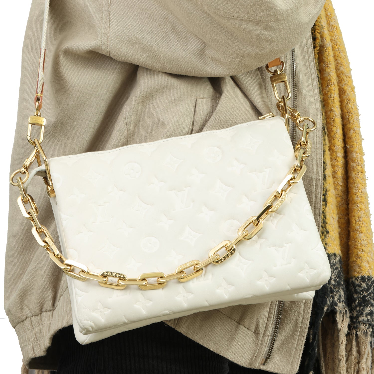 LOUIS VUITTON WHITE COUSSIN PM HANDBAG