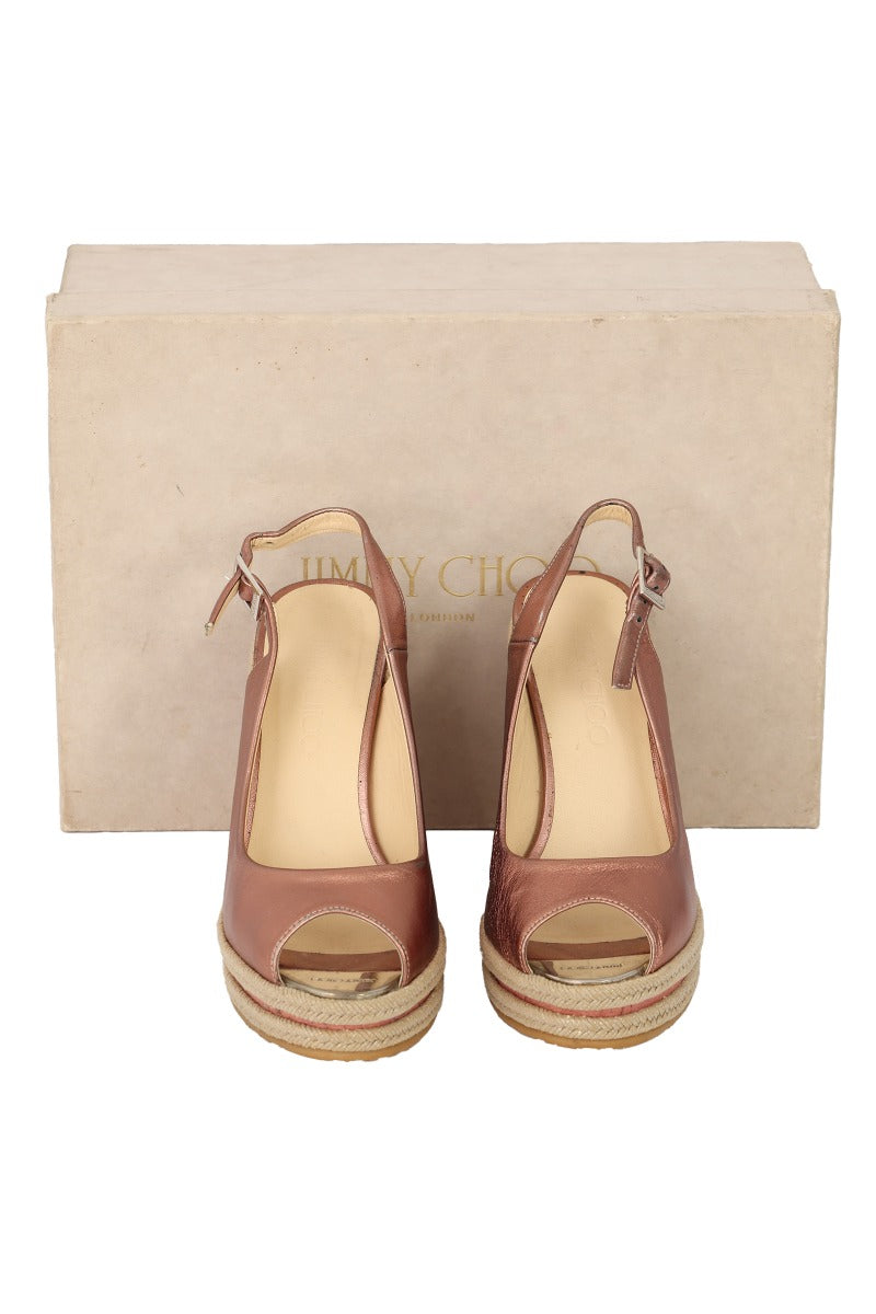 JIMMY CHOO SIZE EU - 37 NOVA METALLIC ROSE TOE HEELS