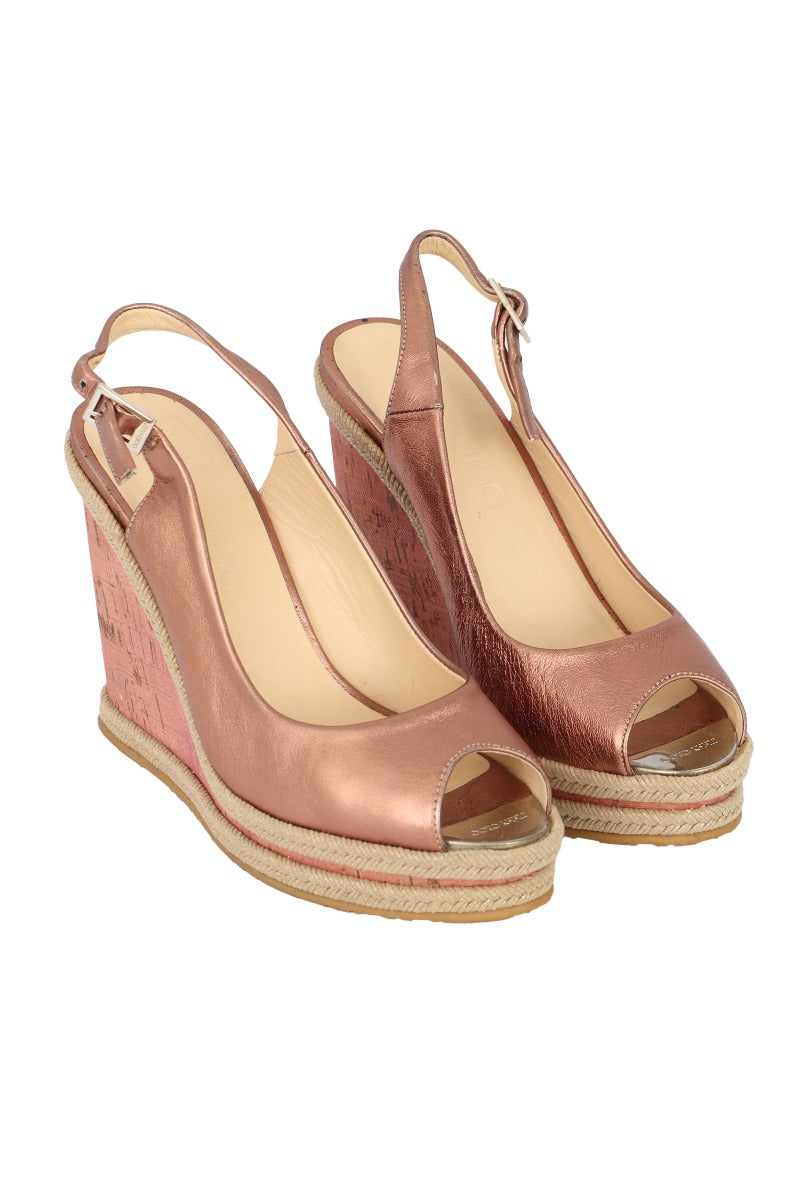 JIMMY CHOO SIZE EU - 37 NOVA METALLIC ROSE TOE HEELS