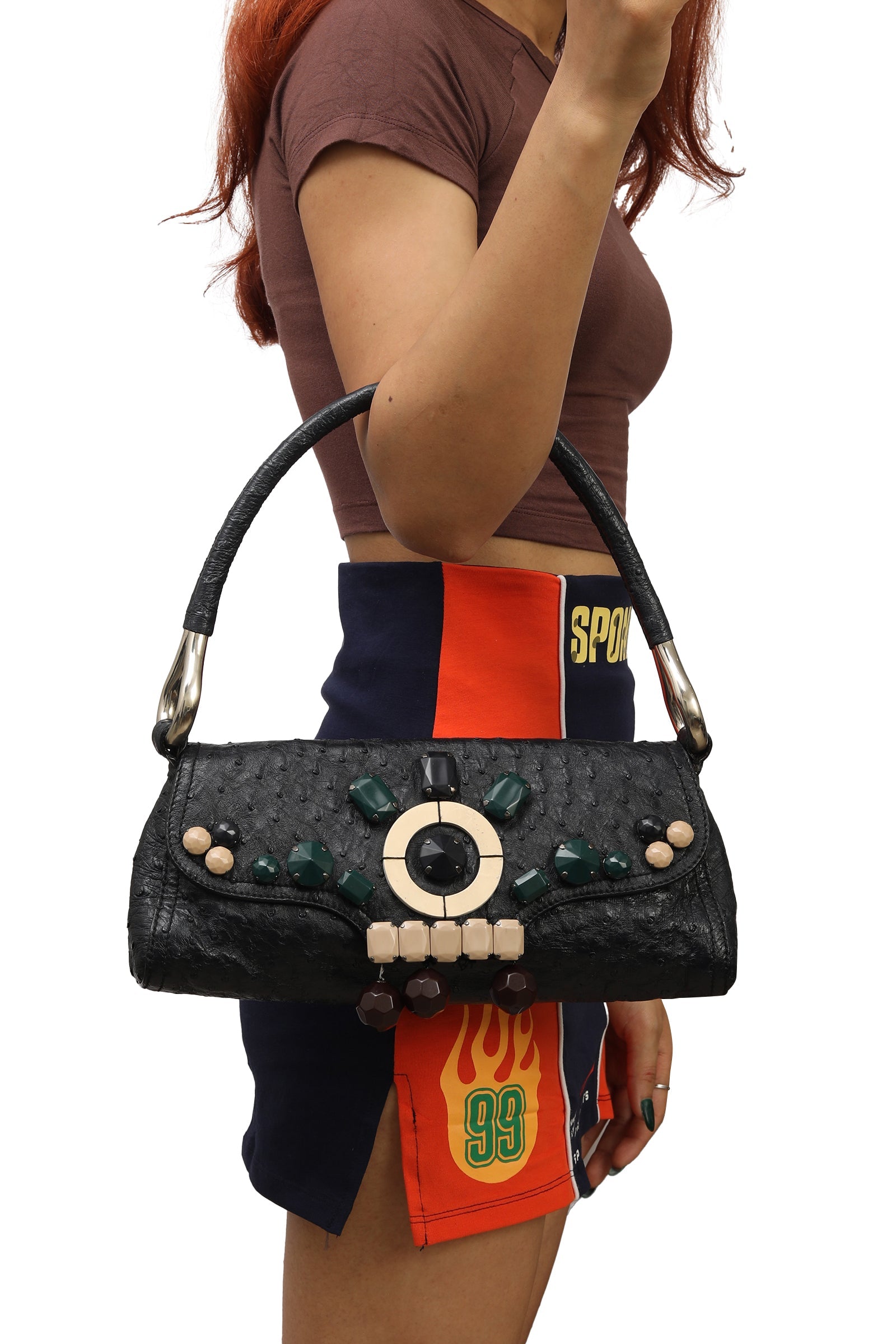 Prada Bijou Ostrich Leather Shoulder Bag