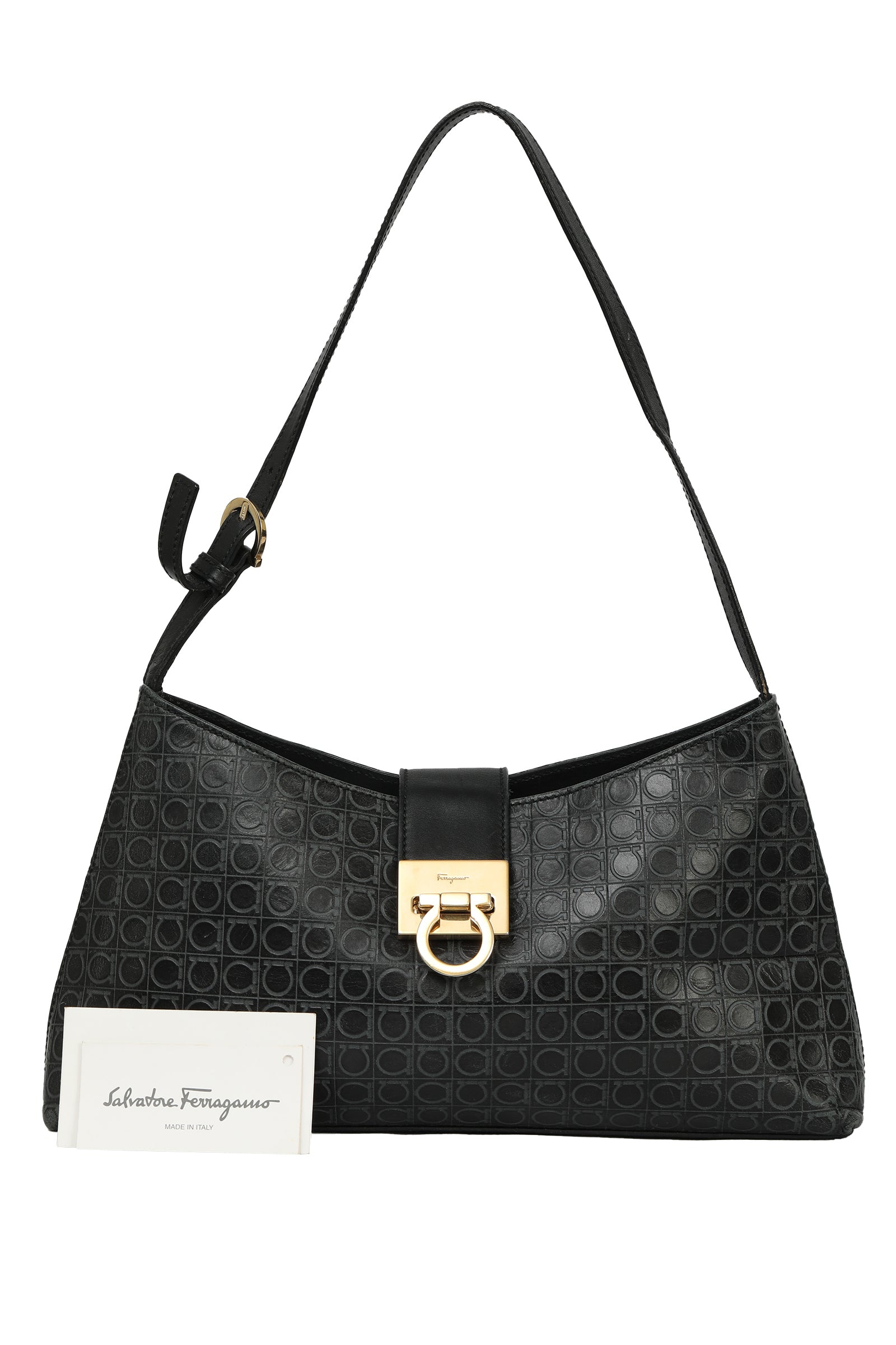 Salvatore Ferragamo Gancini Embossed Leather Shoulder Bag