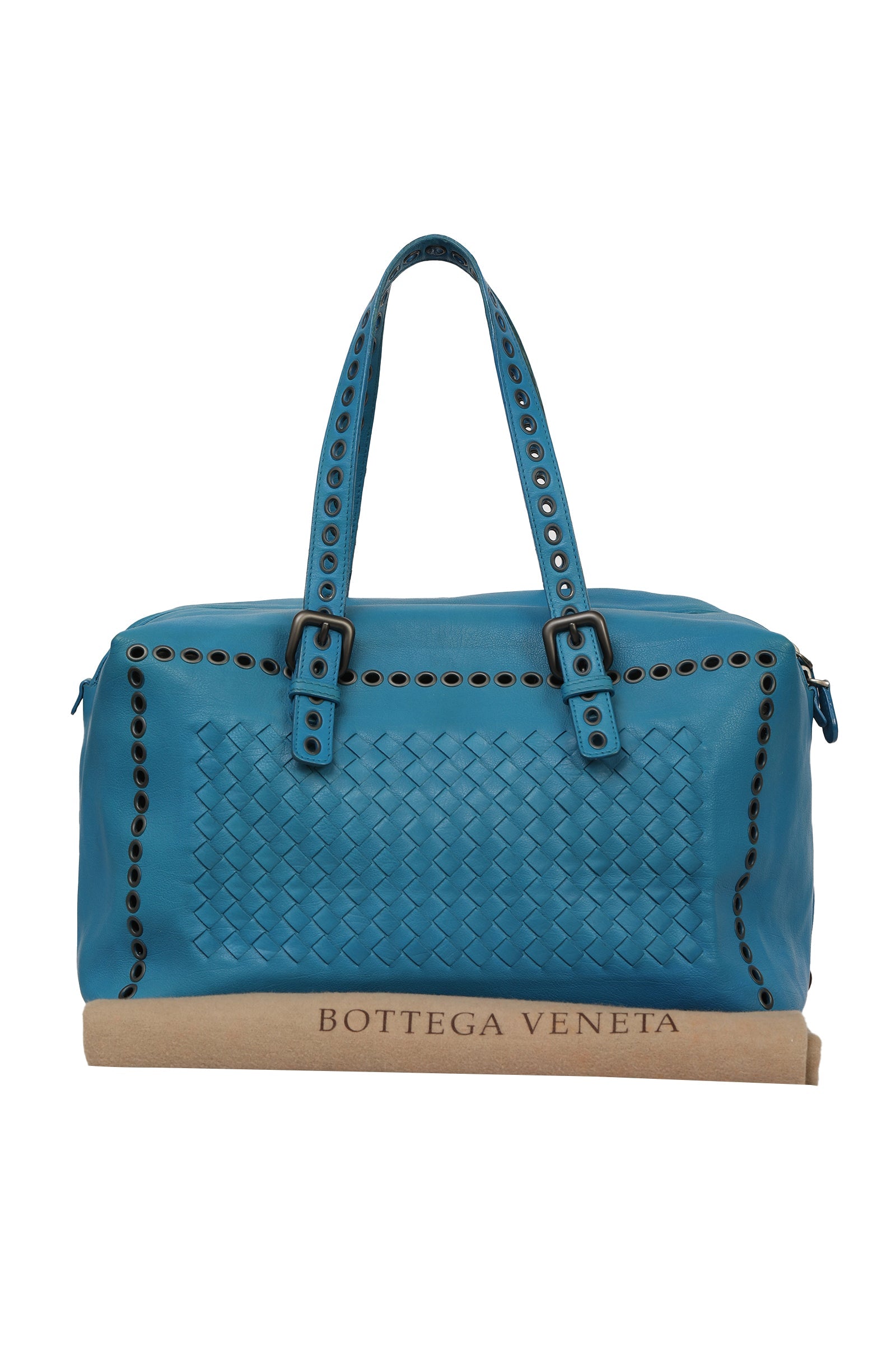 Bottega Veneta Blue Leather Intrecciato Boston Bag